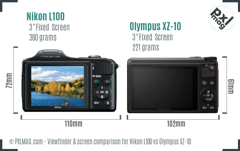 Nikon L100 vs Olympus XZ-10 Screen and Viewfinder comparison