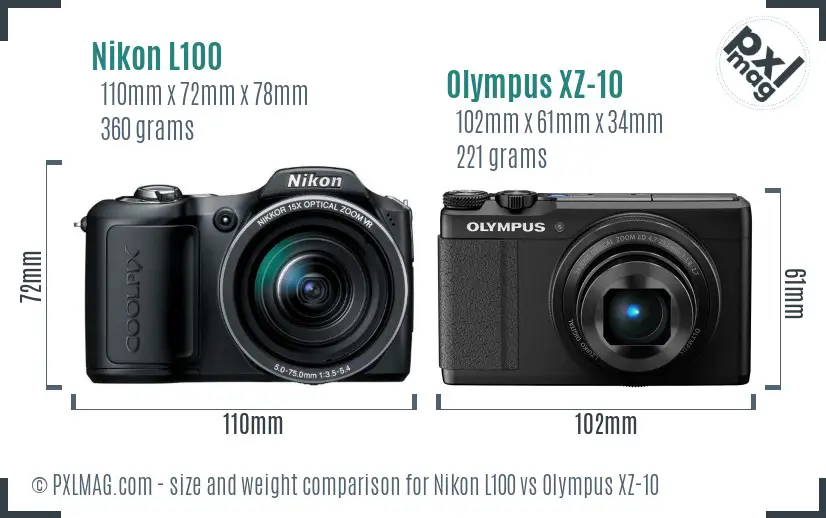 Nikon L100 vs Olympus XZ-10 size comparison