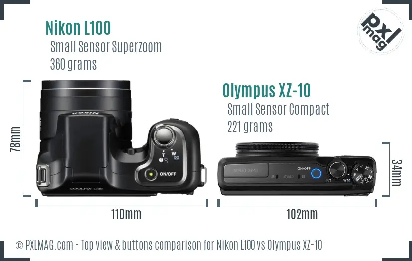 Nikon L100 vs Olympus XZ-10 top view buttons comparison