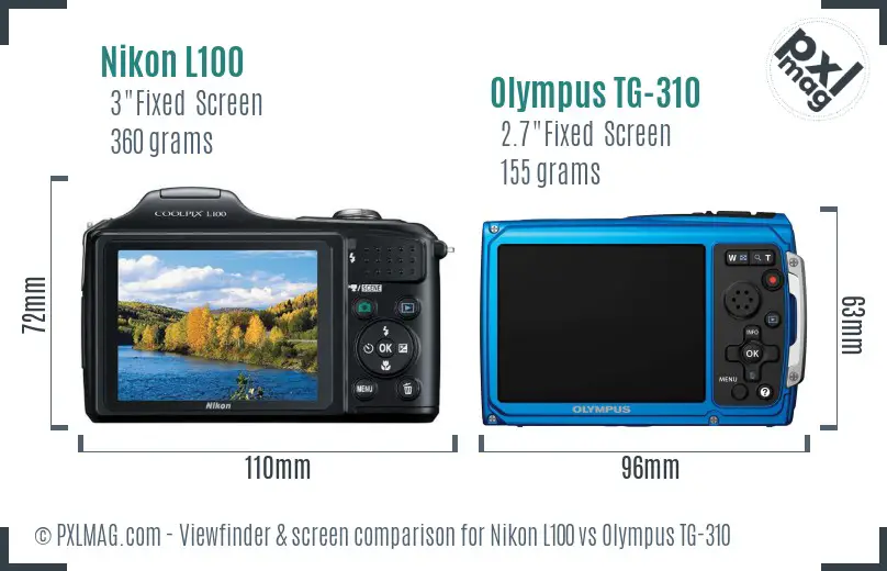 Nikon L100 vs Olympus TG-310 Screen and Viewfinder comparison