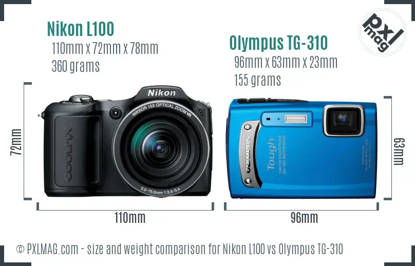 Nikon L100 vs Olympus TG-310 size comparison