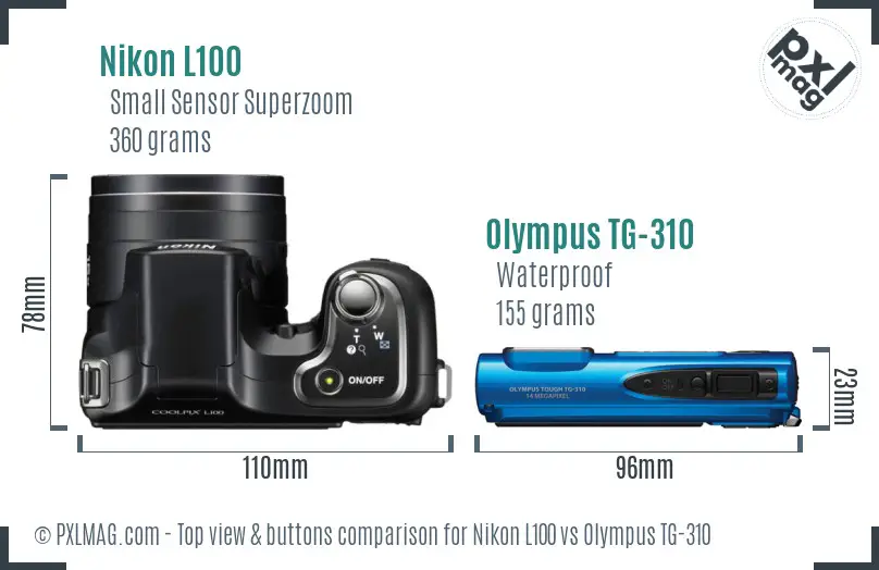 Nikon L100 vs Olympus TG-310 top view buttons comparison