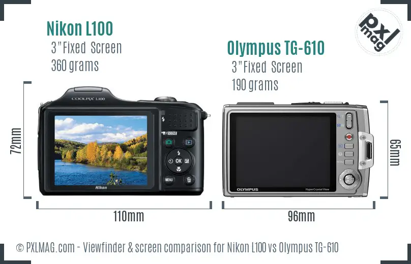 Nikon L100 vs Olympus TG-610 Screen and Viewfinder comparison