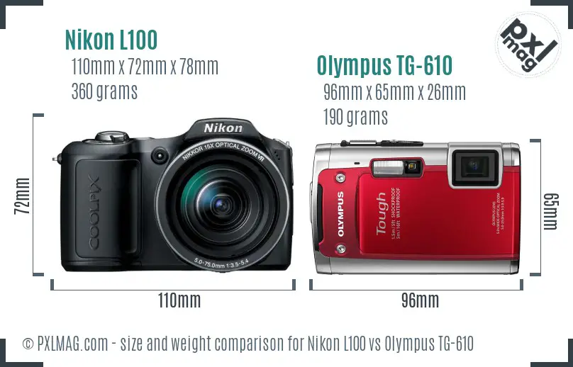 Nikon L100 vs Olympus TG-610 size comparison