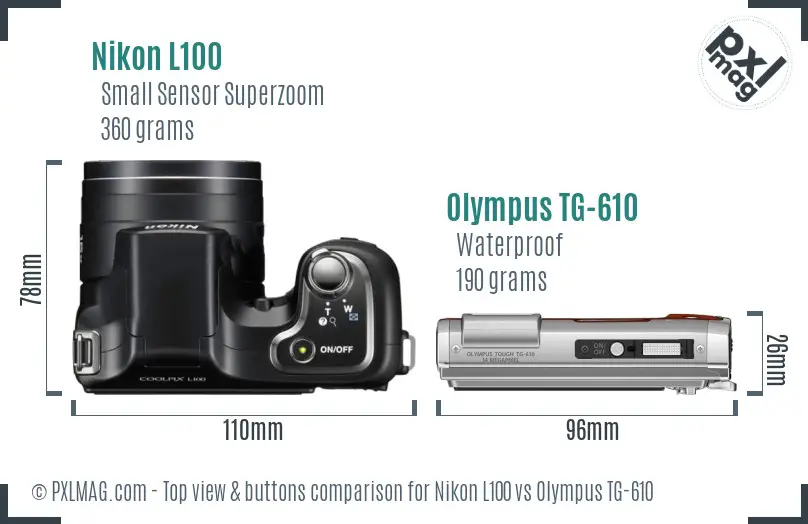 Nikon L100 vs Olympus TG-610 top view buttons comparison
