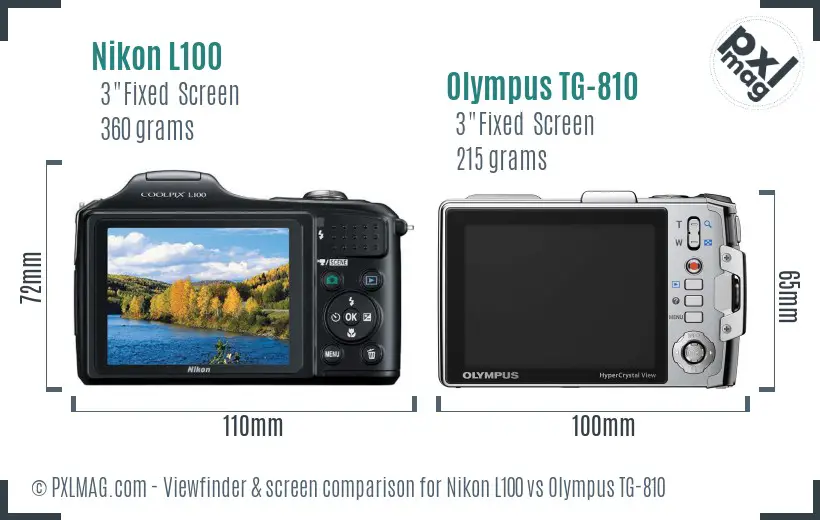 Nikon L100 vs Olympus TG-810 Screen and Viewfinder comparison