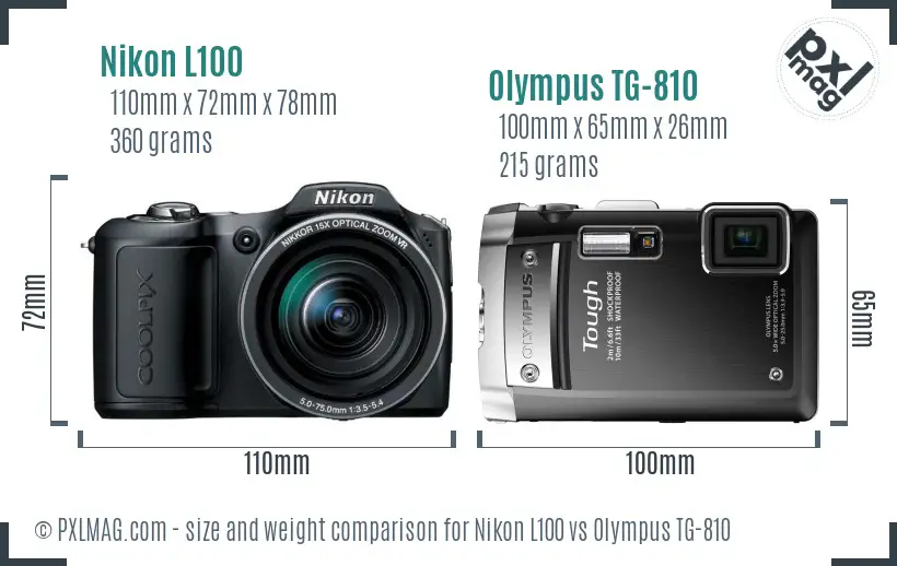 Nikon L100 vs Olympus TG-810 size comparison