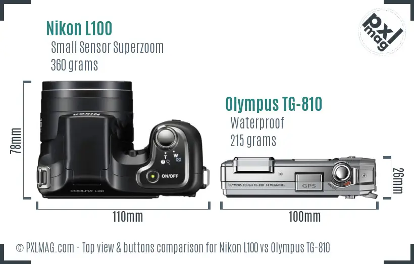 Nikon L100 vs Olympus TG-810 top view buttons comparison