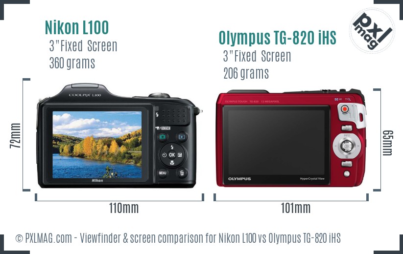 Nikon L100 vs Olympus TG-820 iHS Screen and Viewfinder comparison