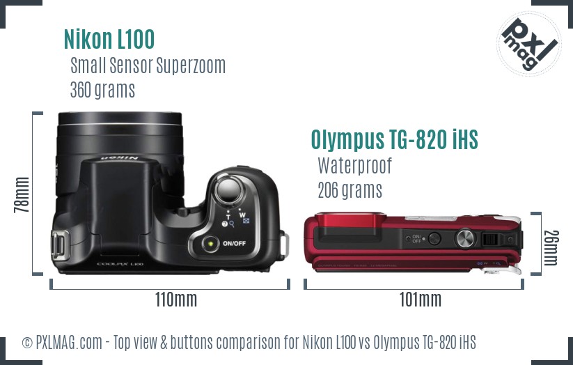 Nikon L100 vs Olympus TG-820 iHS top view buttons comparison