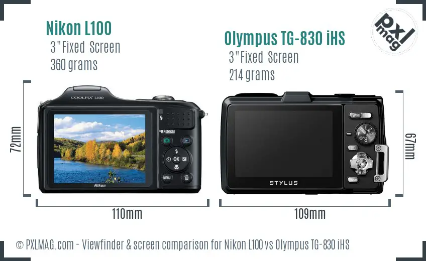 Nikon L100 vs Olympus TG-830 iHS Screen and Viewfinder comparison