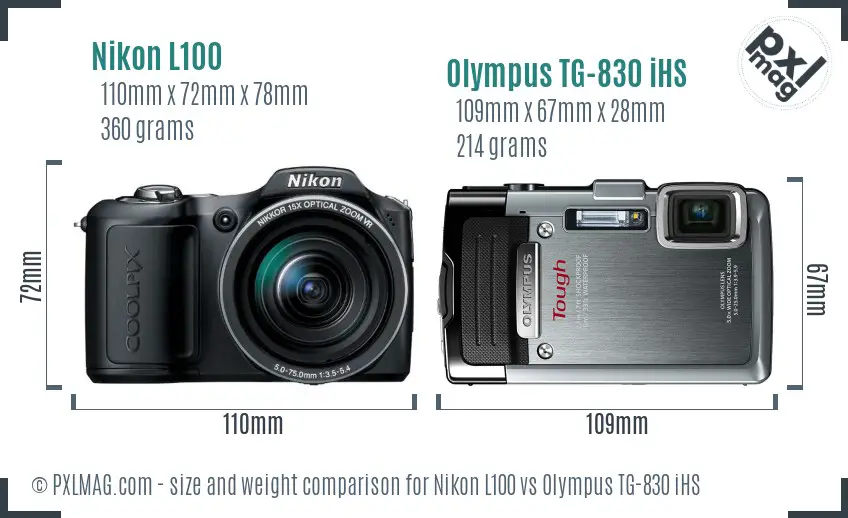 Nikon L100 vs Olympus TG-830 iHS size comparison