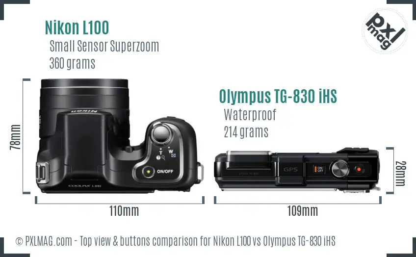 Nikon L100 vs Olympus TG-830 iHS top view buttons comparison