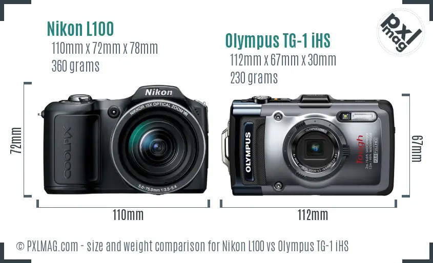 Nikon L100 vs Olympus TG-1 iHS size comparison