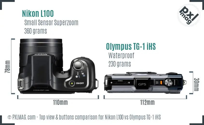 Nikon L100 vs Olympus TG-1 iHS top view buttons comparison