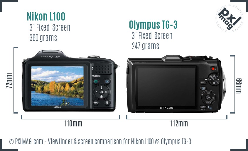 Nikon L100 vs Olympus TG-3 Screen and Viewfinder comparison