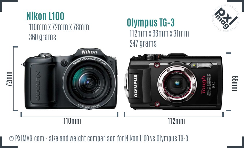Nikon L100 vs Olympus TG-3 size comparison