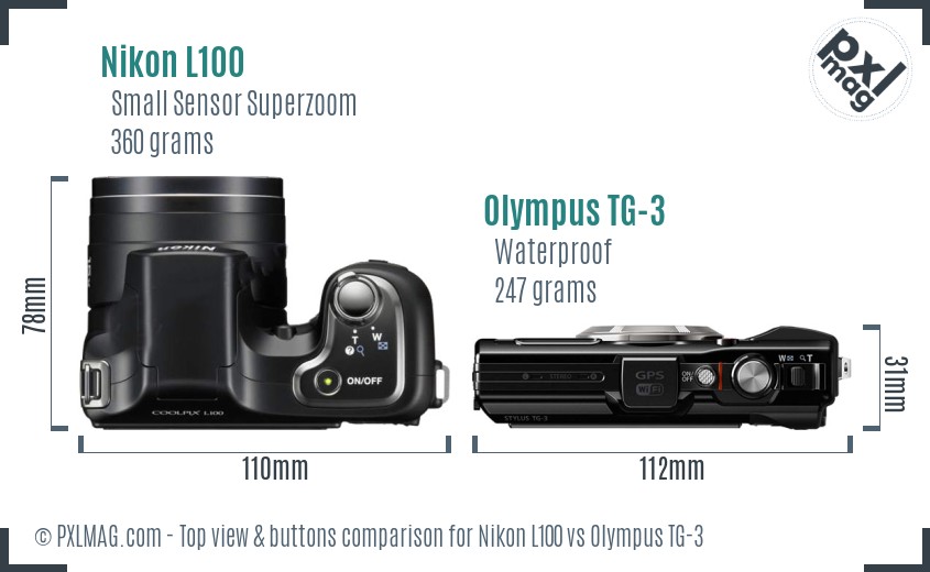 Nikon L100 vs Olympus TG-3 top view buttons comparison