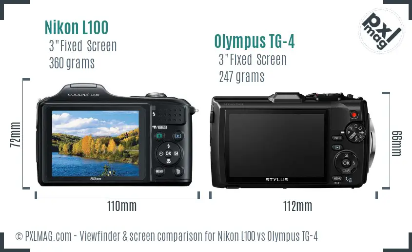 Nikon L100 vs Olympus TG-4 Screen and Viewfinder comparison