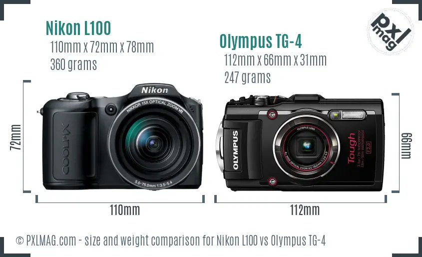 Nikon L100 vs Olympus TG-4 size comparison