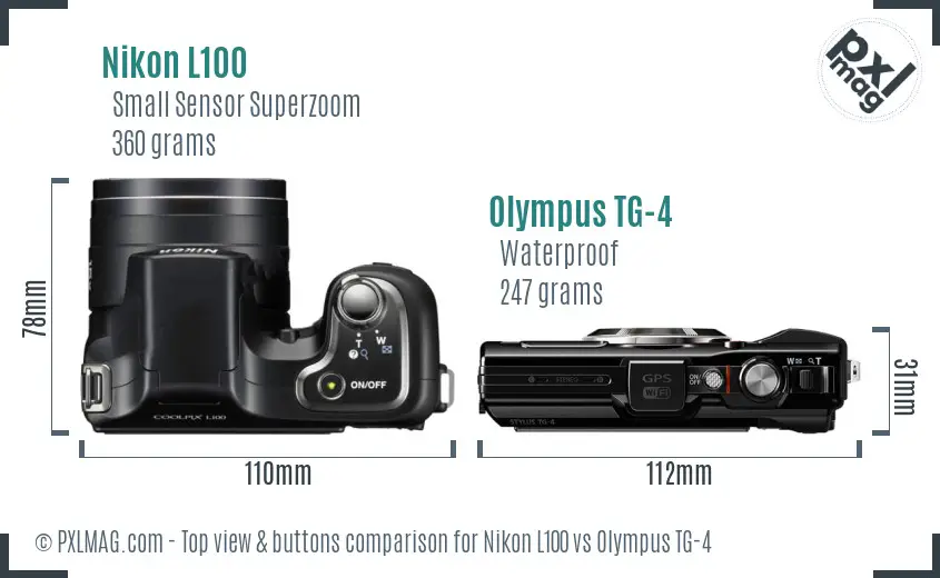 Nikon L100 vs Olympus TG-4 top view buttons comparison