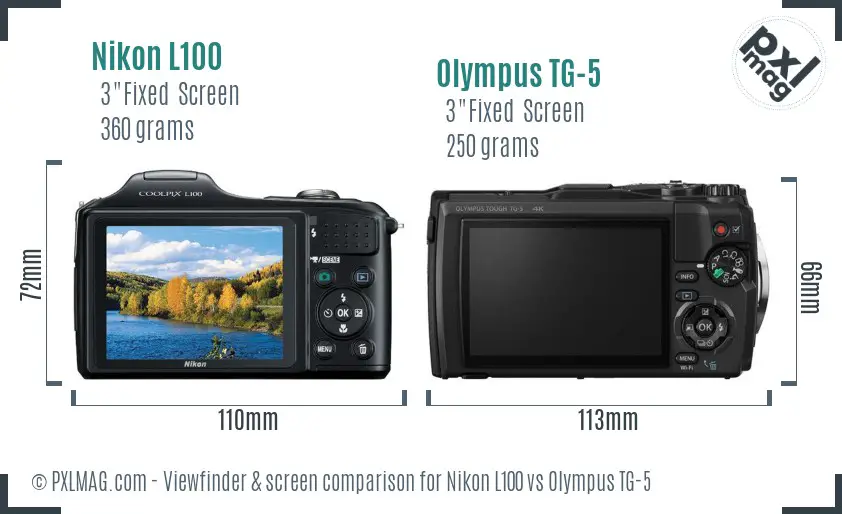 Nikon L100 vs Olympus TG-5 Screen and Viewfinder comparison