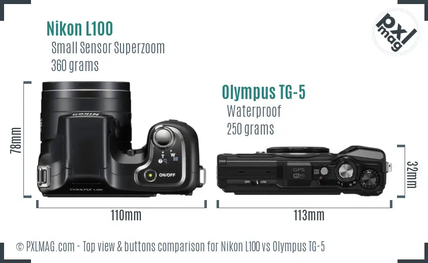 Nikon L100 vs Olympus TG-5 top view buttons comparison
