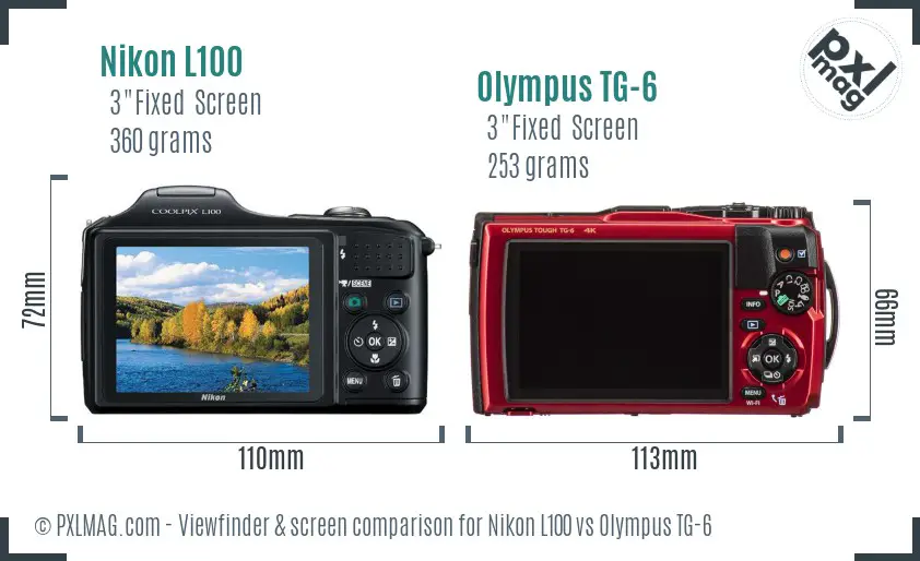 Nikon L100 vs Olympus TG-6 Screen and Viewfinder comparison