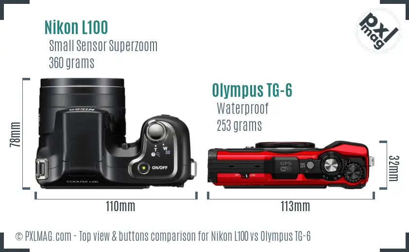 Nikon L100 vs Olympus TG-6 top view buttons comparison