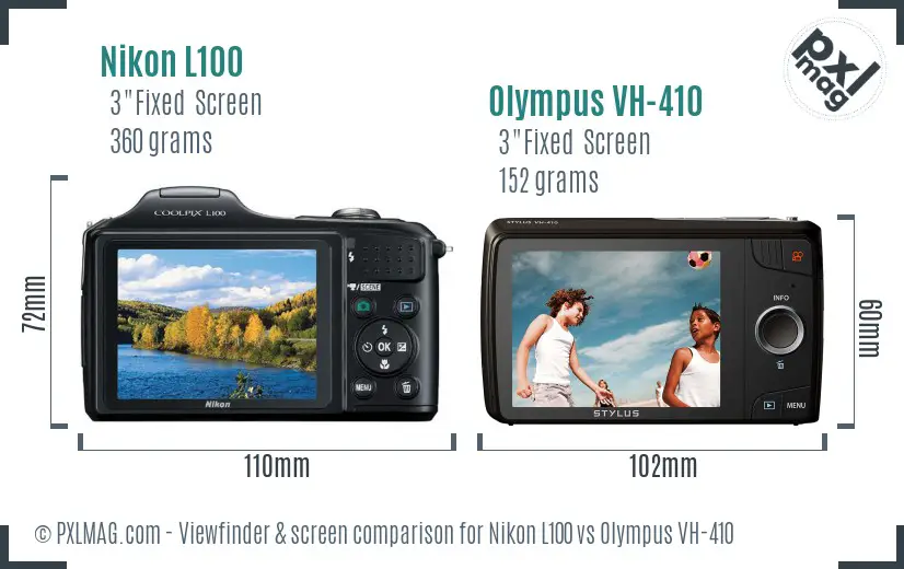 Nikon L100 vs Olympus VH-410 Screen and Viewfinder comparison