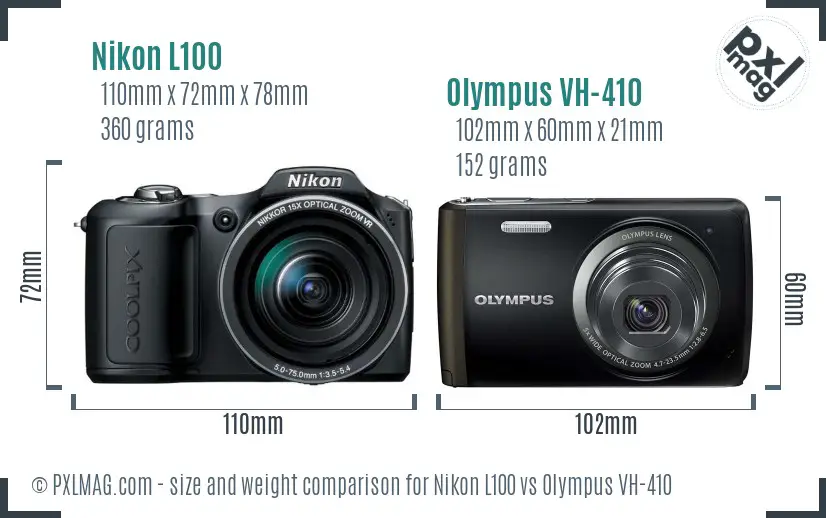 Nikon L100 vs Olympus VH-410 size comparison