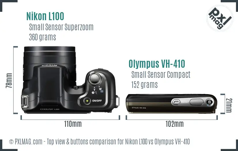 Nikon L100 vs Olympus VH-410 top view buttons comparison