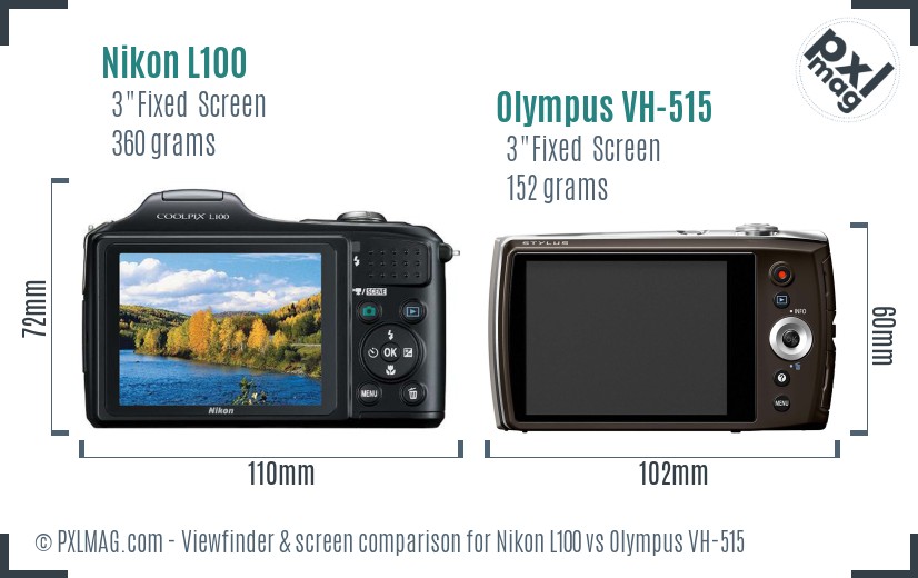 Nikon L100 vs Olympus VH-515 Screen and Viewfinder comparison