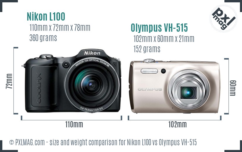 Nikon L100 vs Olympus VH-515 size comparison