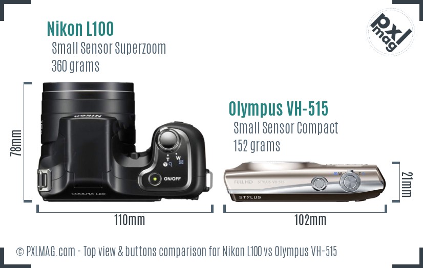 Nikon L100 vs Olympus VH-515 top view buttons comparison