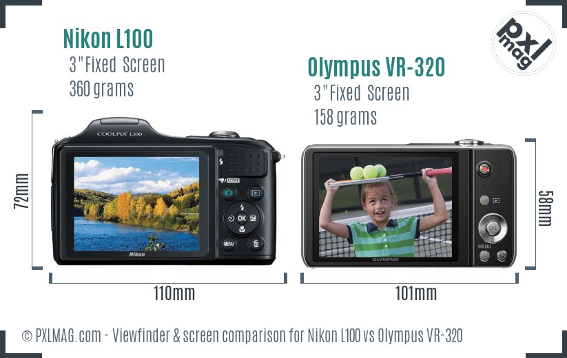 Nikon L100 vs Olympus VR-320 Screen and Viewfinder comparison
