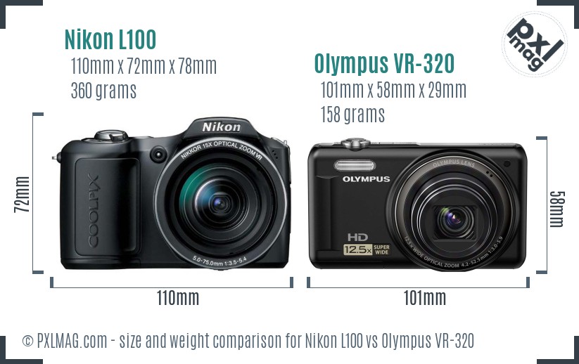 Nikon L100 vs Olympus VR-320 size comparison