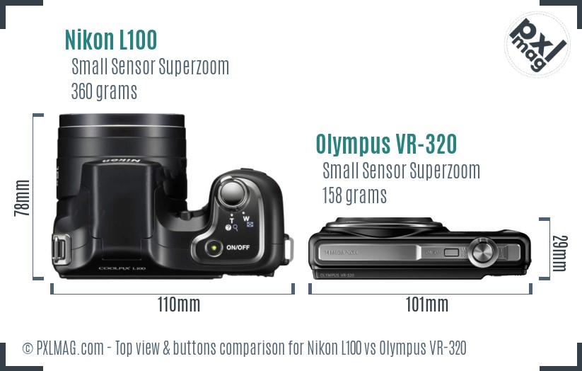 Nikon L100 vs Olympus VR-320 top view buttons comparison