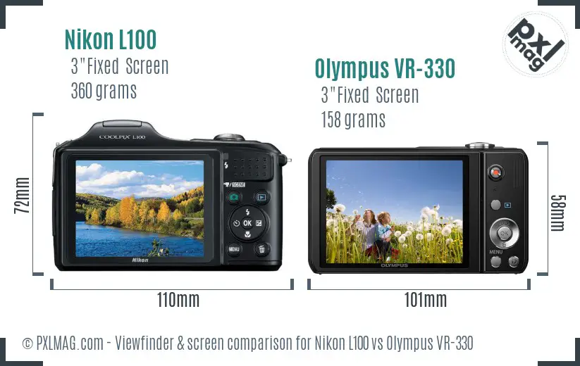 Nikon L100 vs Olympus VR-330 Screen and Viewfinder comparison