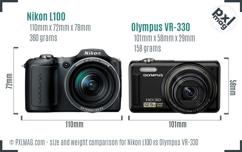Nikon L100 vs Olympus VR-330 size comparison