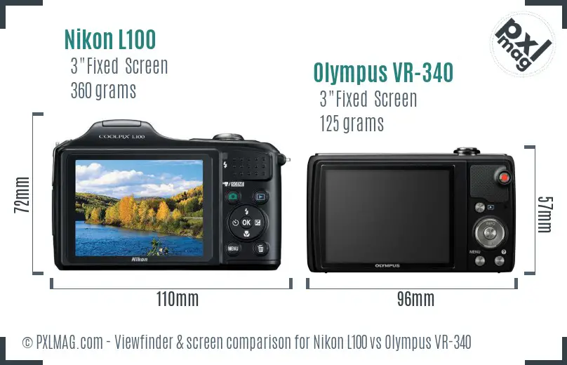 Nikon L100 vs Olympus VR-340 Screen and Viewfinder comparison