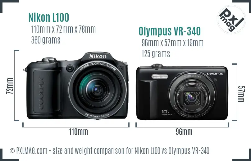 Nikon L100 vs Olympus VR-340 size comparison