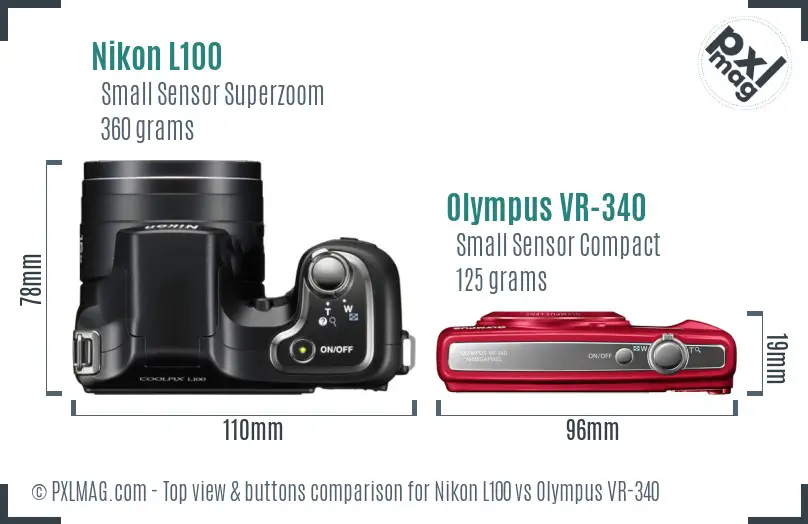 Nikon L100 vs Olympus VR-340 top view buttons comparison