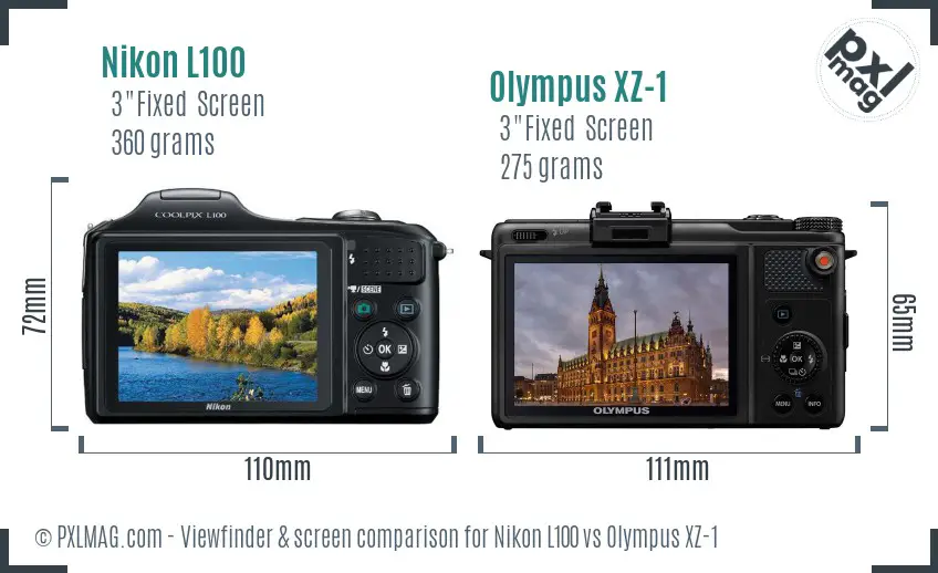 Nikon L100 vs Olympus XZ-1 Screen and Viewfinder comparison