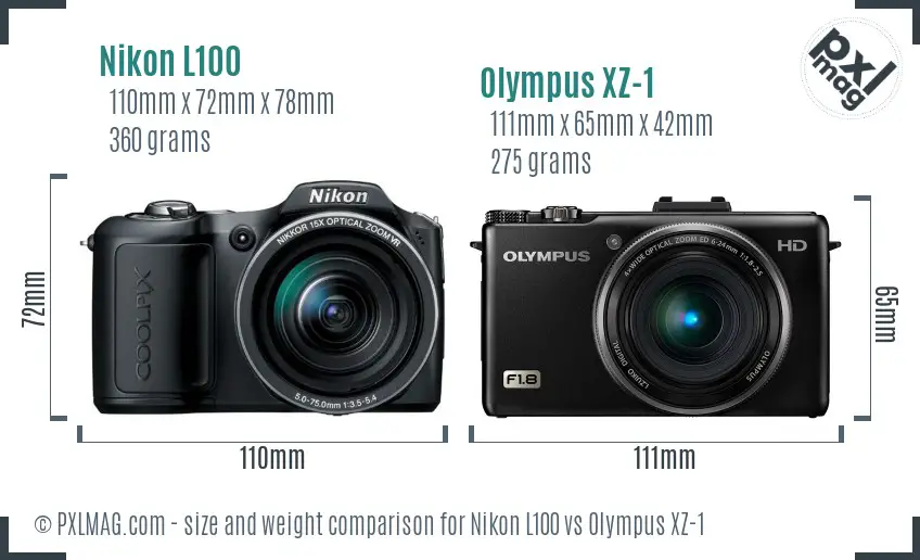 Nikon L100 vs Olympus XZ-1 size comparison