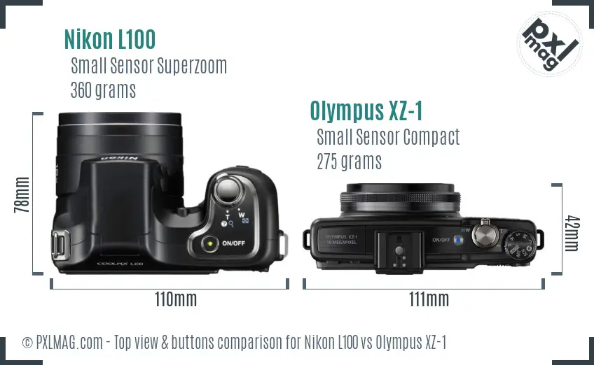 Nikon L100 vs Olympus XZ-1 top view buttons comparison