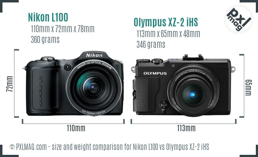 Nikon L100 vs Olympus XZ-2 iHS size comparison Nikon L100 vs Olympus XZ-2 iHS size comparison