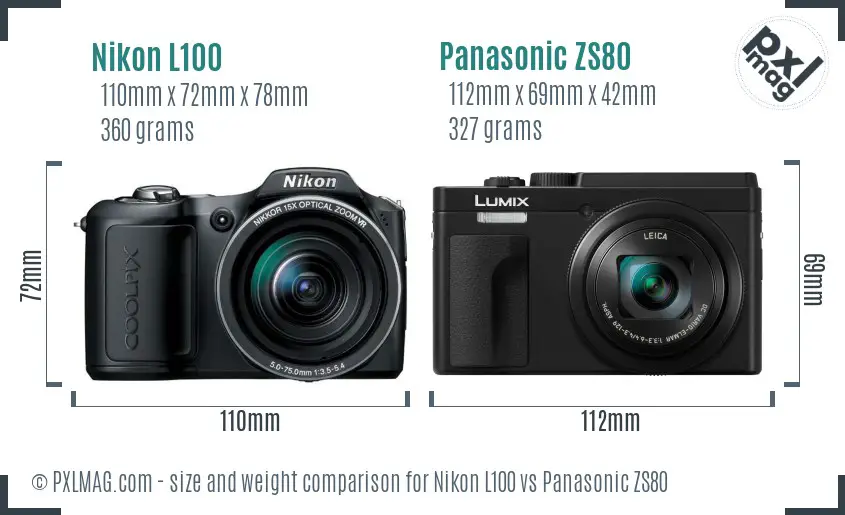 Nikon L100 vs Panasonic ZS80 size comparison