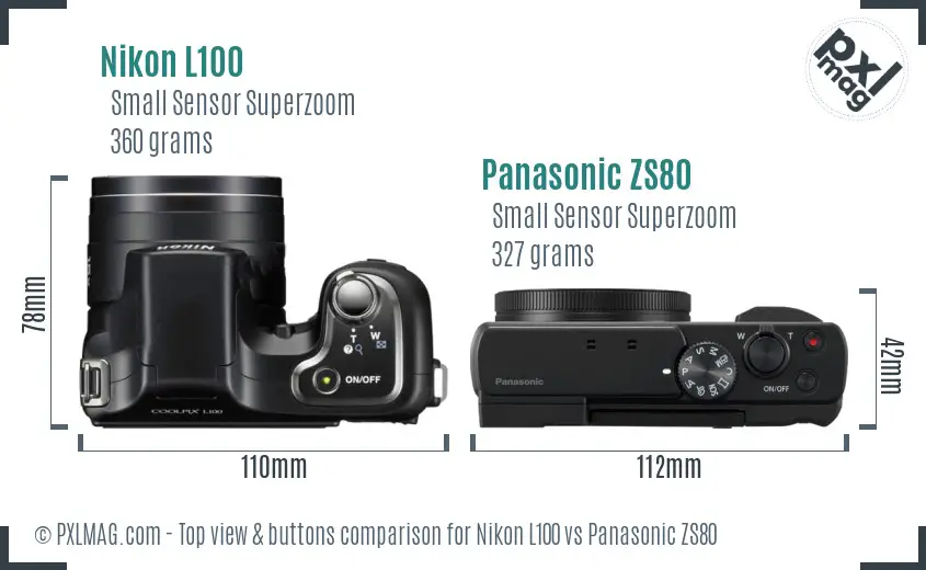 Nikon L100 vs Panasonic ZS80 top view buttons comparison
