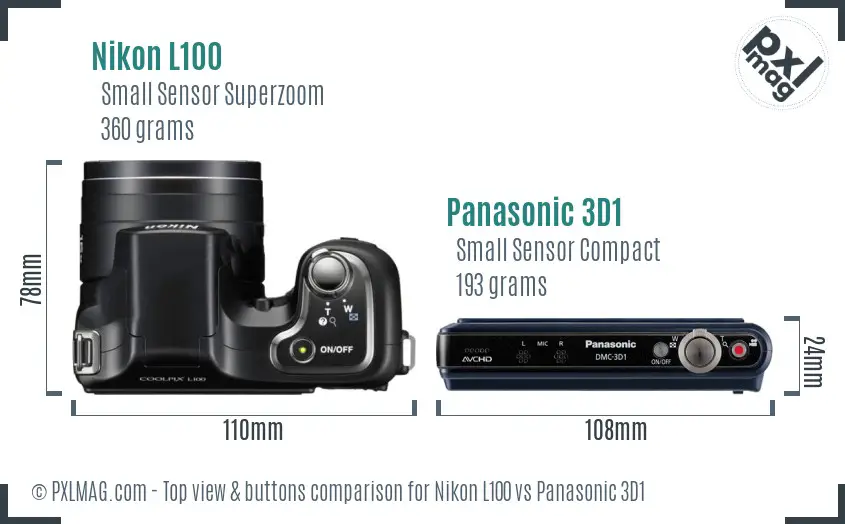 Nikon L100 vs Panasonic 3D1 top view buttons comparison Nikon L100 vs Panasonic 3D1 top view buttons comparison